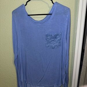 SO Women's Light Blue Lace Pocket Blouse